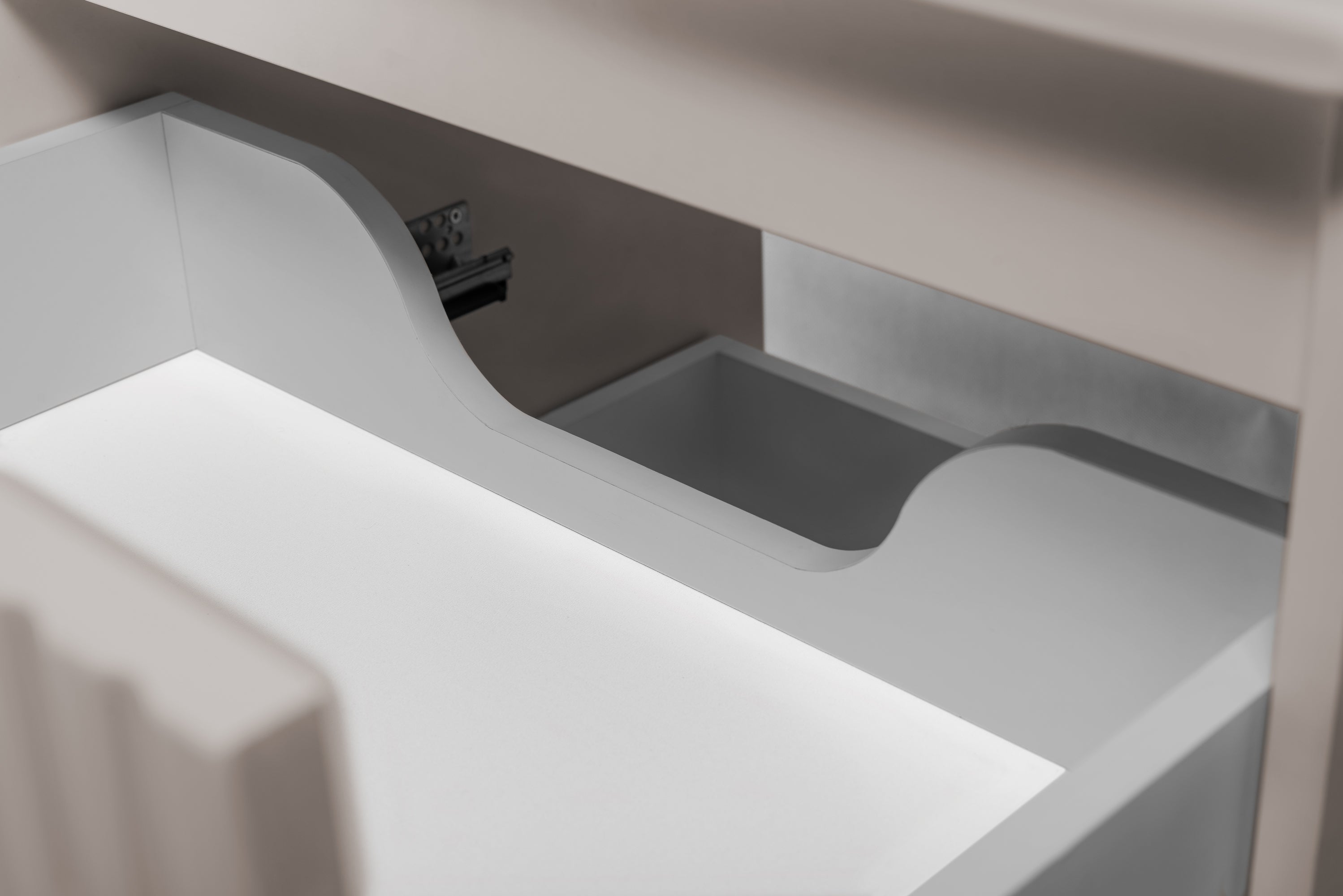 Szafka łazienkowa FLOW 100 cm kaszmir z regałami dąb craft blat ryflowany front - 10