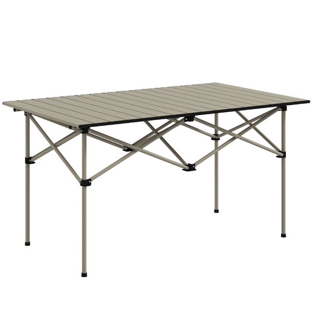 Mesa de Camping Outsunny Aluminio Caqui 95x55x50 cm