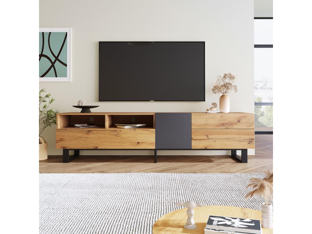 Meuble TV 180cm style industriel à grain de bois - naturel - 2