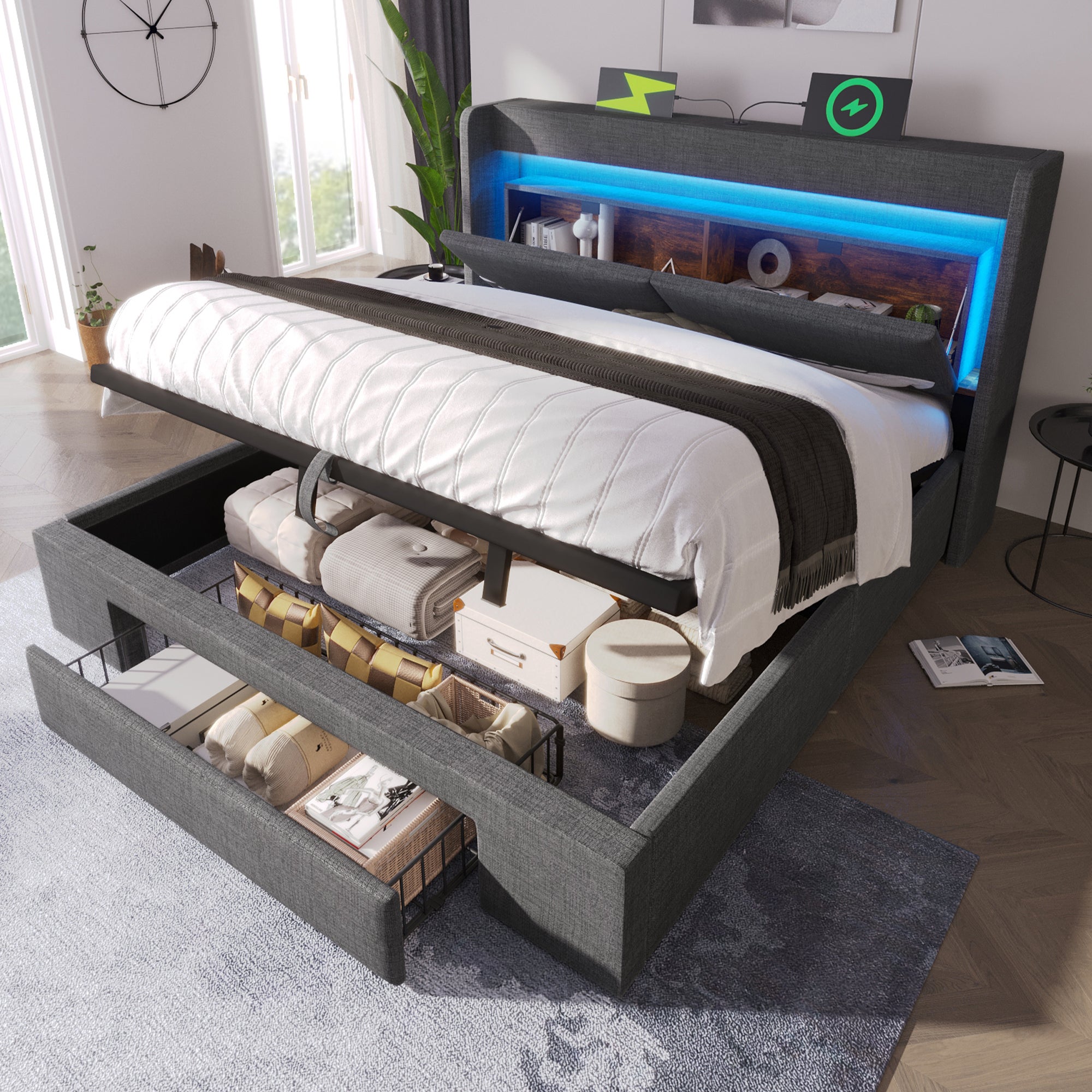 Letto una piazza e mezza 140x200 cm con Contenitore e Rete, testiera ...
