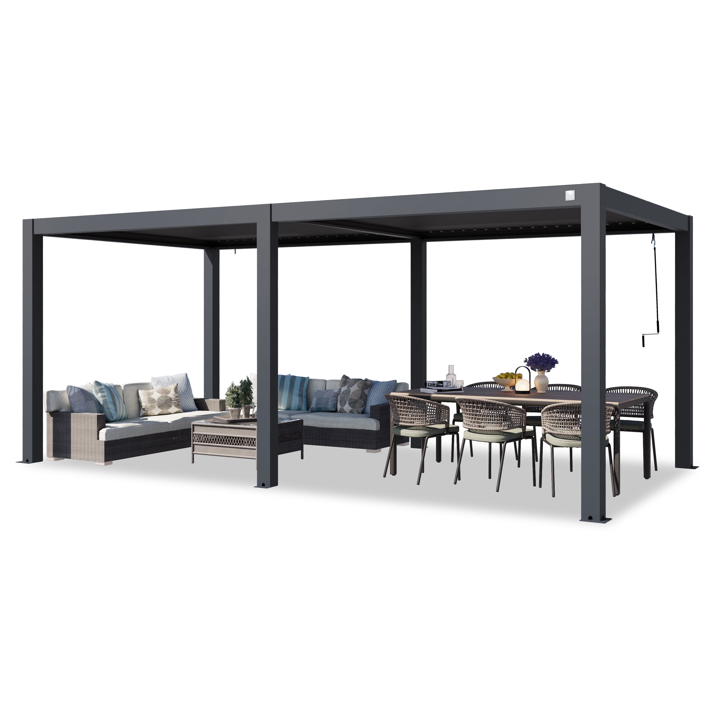 PRIMEYARD Pergola 3x6 m słupy aluminium z dachem z aluminiowych listew antracyt osłona tarasu