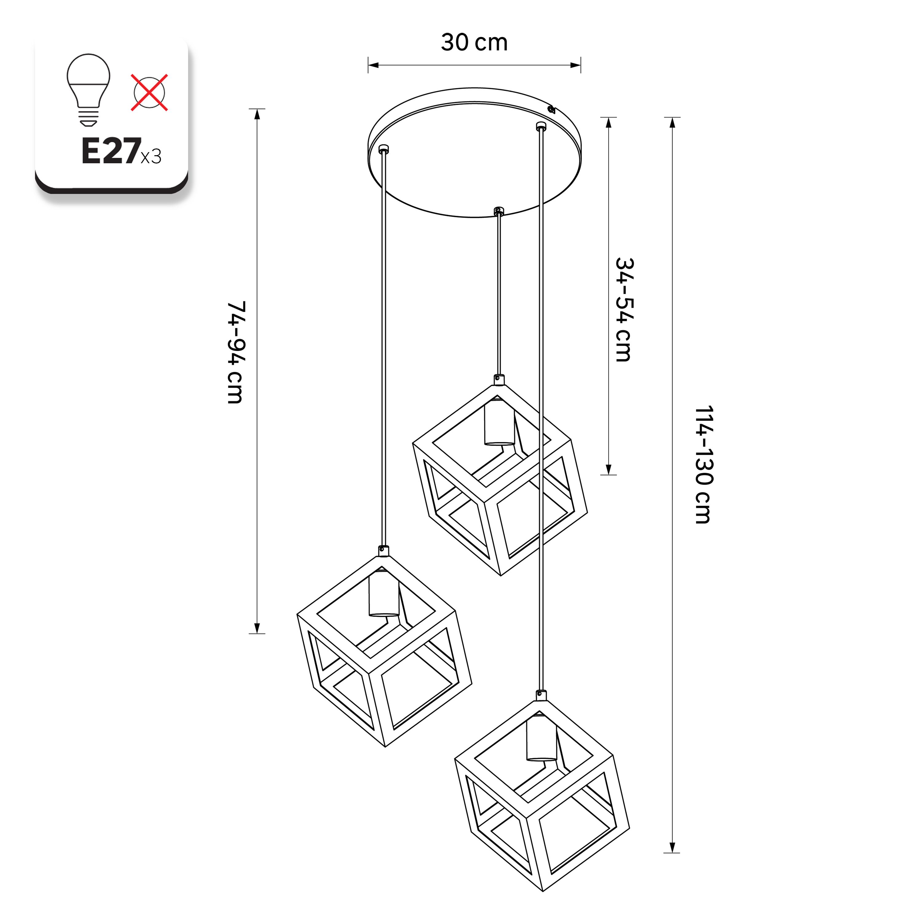 Lampada a sospensione in ferro bianco PLYWOOD - 3 x E27 - 30 x 30 x 114/130 cm - IP20 - INSPIRE - 5