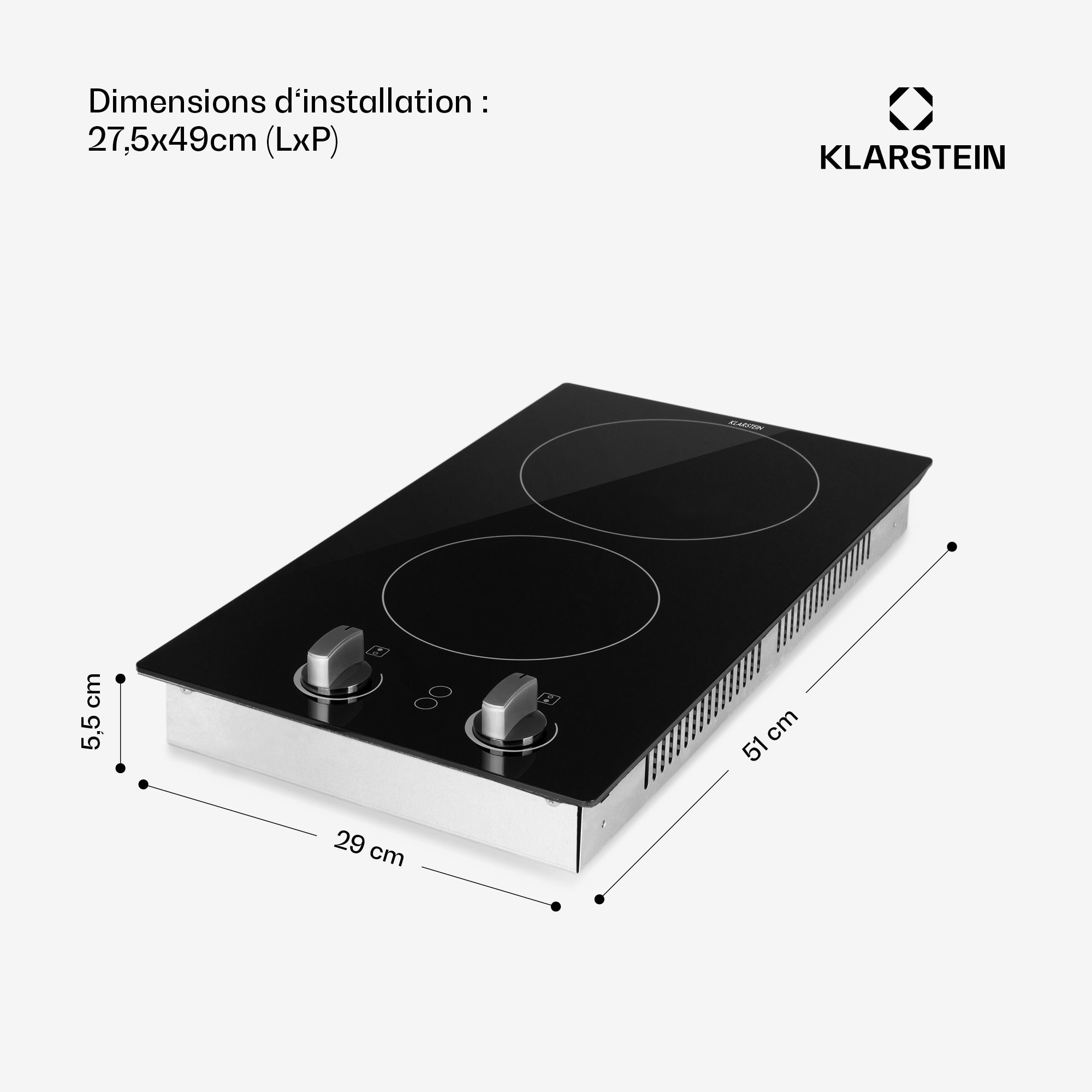 Klarstein EasyCook Domino Plaque de cuisson vitrocéramique encastrable 3000W max - Noire - 6