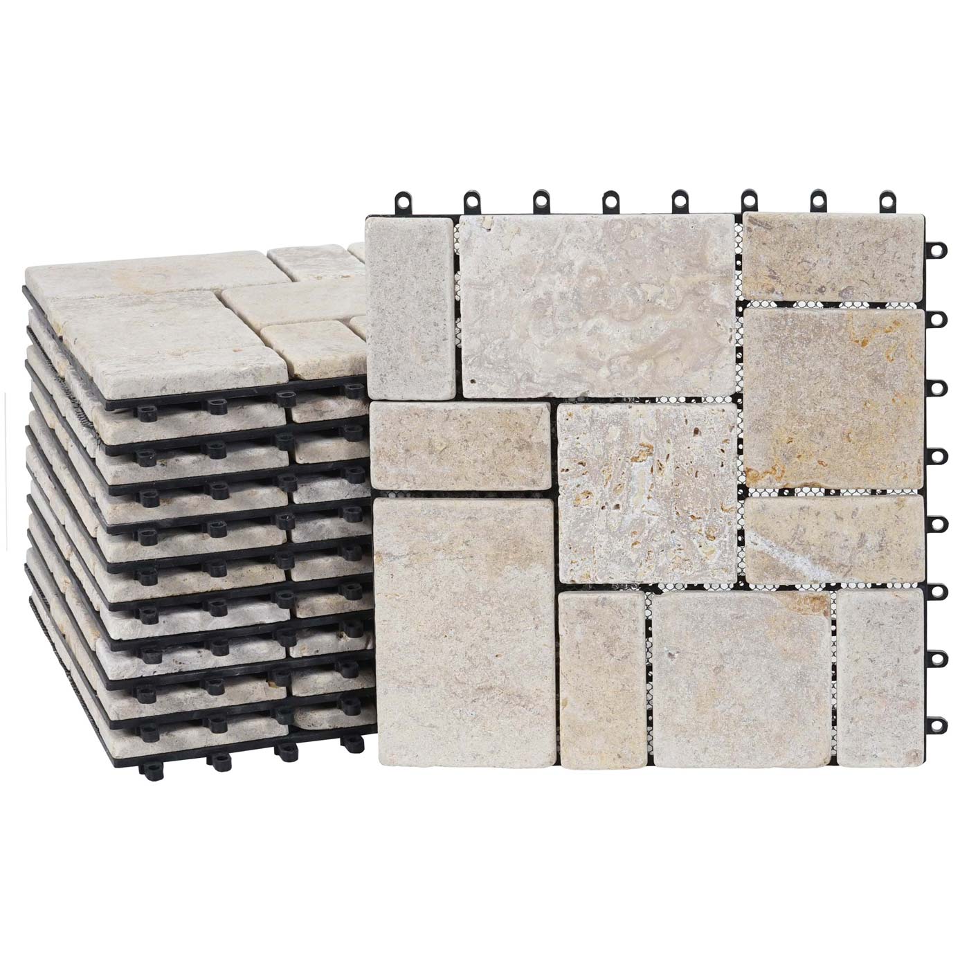 Carreau en pierre HWC-K70, carreau de sol, balcon/terrasse en pierre naturelle, 11x 30x30cm = 1m² ~ blanc - 3