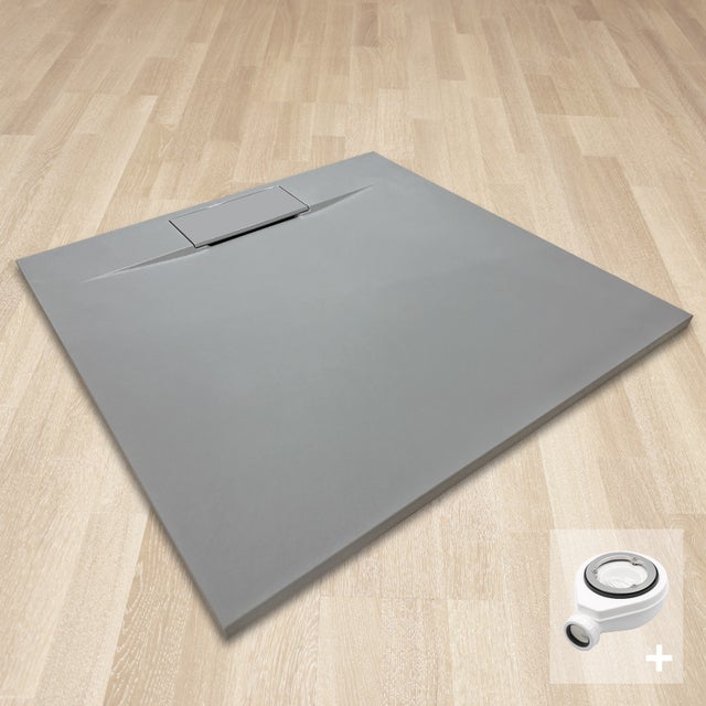 POLAR Receveur de douche 80 x 80 cm Gris extra-plat effet pierre antidérapant + bonde incluse
