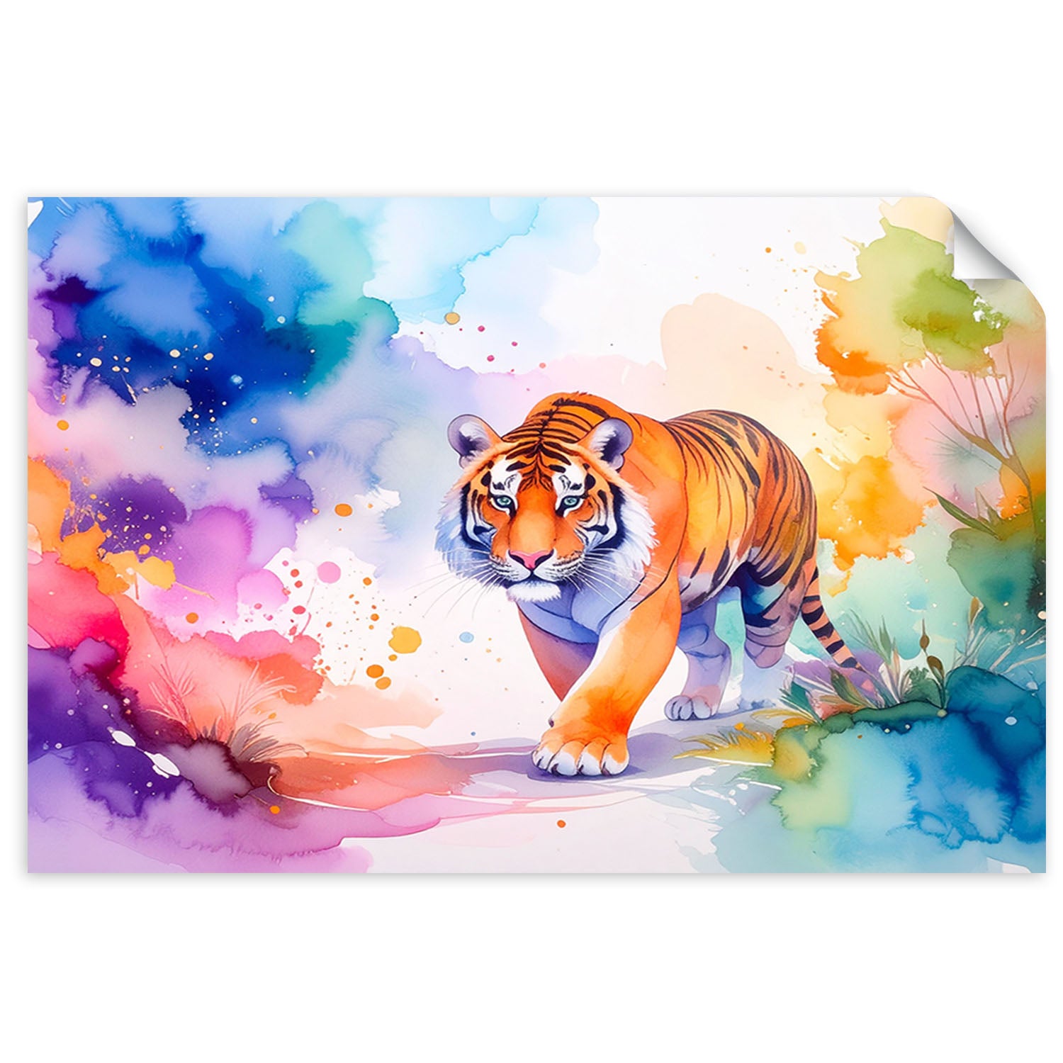 Naklejka na ścianę, Kolorowy Tygrys Safari Akwarela 30x20