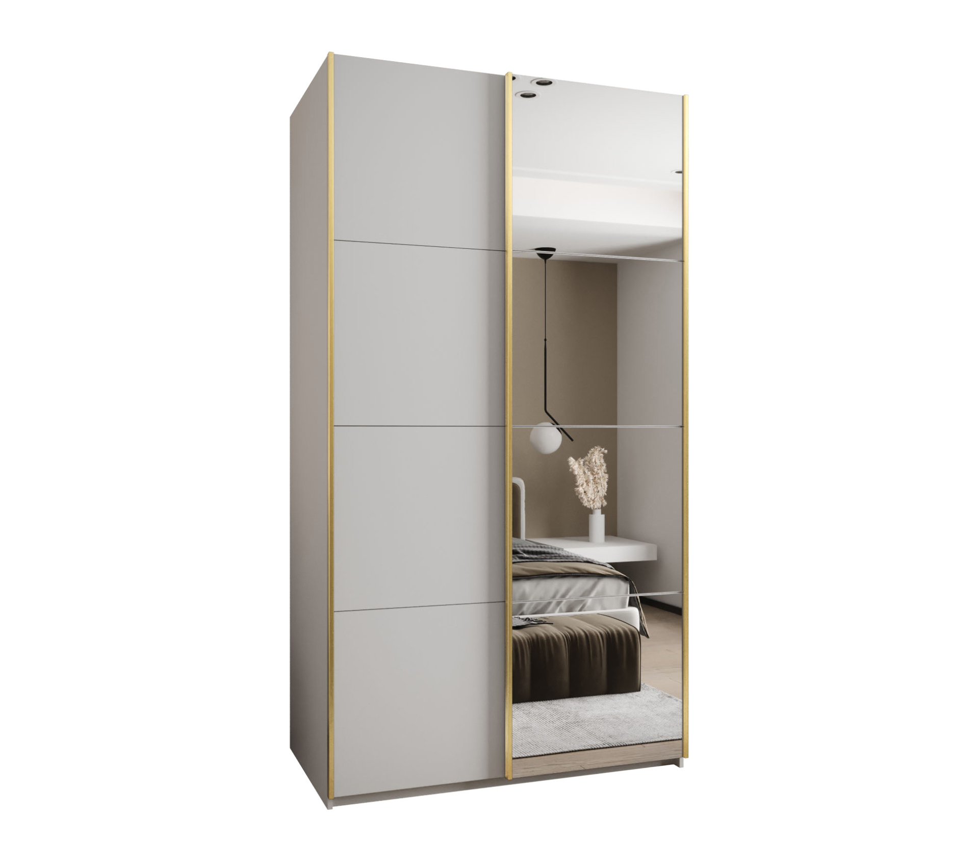 Szafa przesuwna wysoka Lux 3 140 x 64 x 245,5 cm biały + biały + u. złoty - Abiks Meble