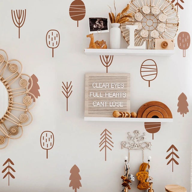Juego de 72 pegatinas de pared de árboles del bosque bohemio, calcomanías de pared para guardería, habitación de bebé, habitación de niños...