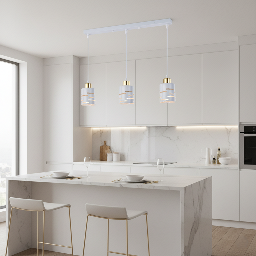 Lampa wisząca sufitowa 3x E27 LED Elen IP20 100cm żyrandol biała złota MasterLED - 2