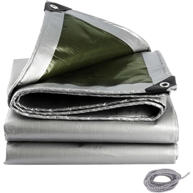 Gruby, trwały i wodoodporny materiał – perforowany – idealny do domu, łodzi, samochodu i na kemping – kolor srebrny – 3 x 5 metrów