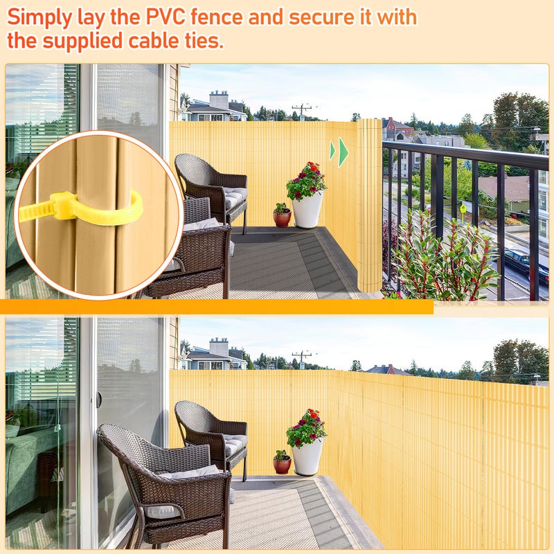 Recinzione in canne di PVC per giardino, balcone, frangivento, balcone o terrazza bifacciale, frangivista, bambù, 80 x 300 cm - 4