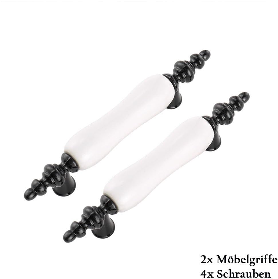 Zestaw 2 Uchwytów Meblowych, Ceramiczny Uchwyt do Drzwi w Stylu Nowoczesnym ze Śrubami do Szafek, Szaf, Szuflad, Rozstaw Otworów 76mm (Czarny i Biały)