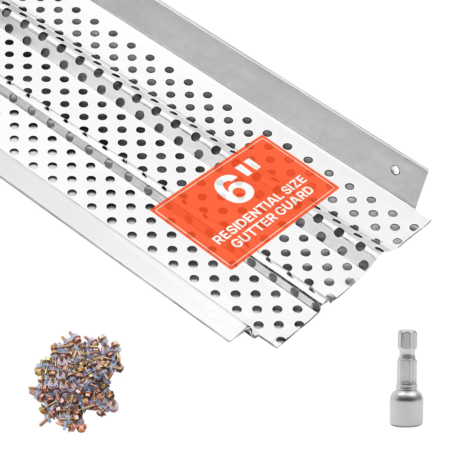 Grilă de Protecție Jgheab VEVOR Aliaj Aluminiu 152,4 mm, Lungime Totală 15,85 m, Grosime 0,5 mm, Finisaj Aluminiu Natural, Construcție Durabilă