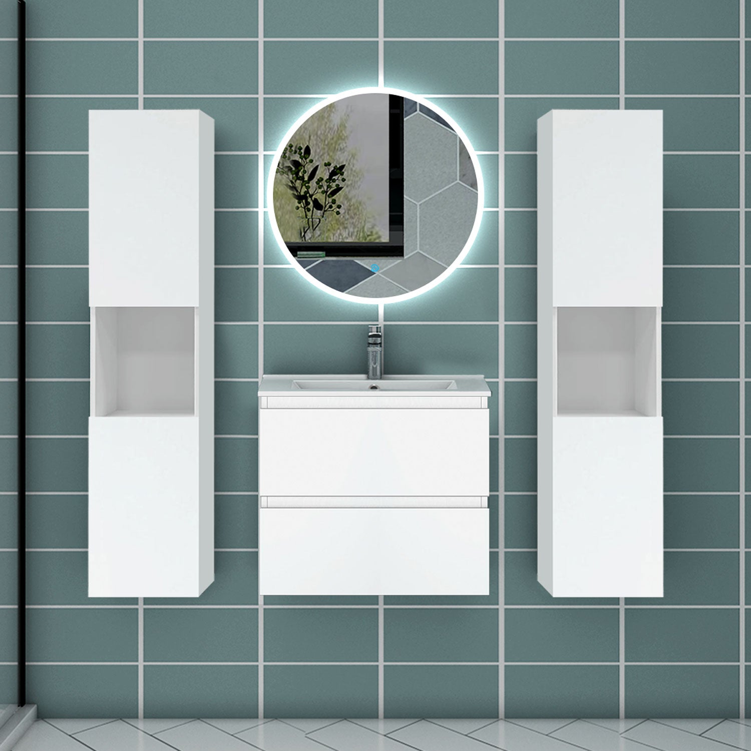 Armario De Baño Bajo Lavabo ESituro Con 2 Cajones Y Módulo Lateral Separable - Blanco, 90x30x60 Cm