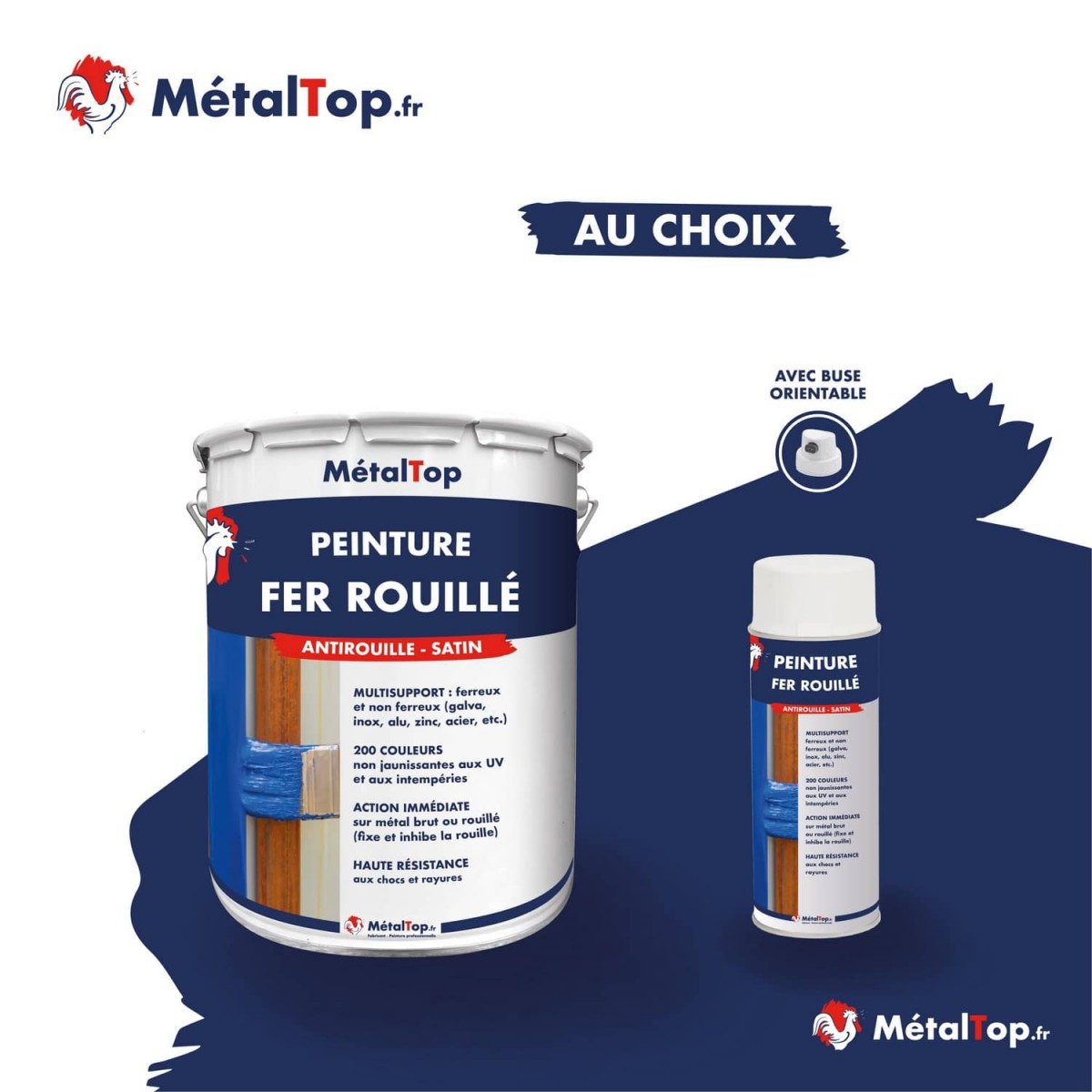 Peinture Fer Rouille - Metaltop - Bleu noir - RAL 5004 - Bombe 400mL - 7