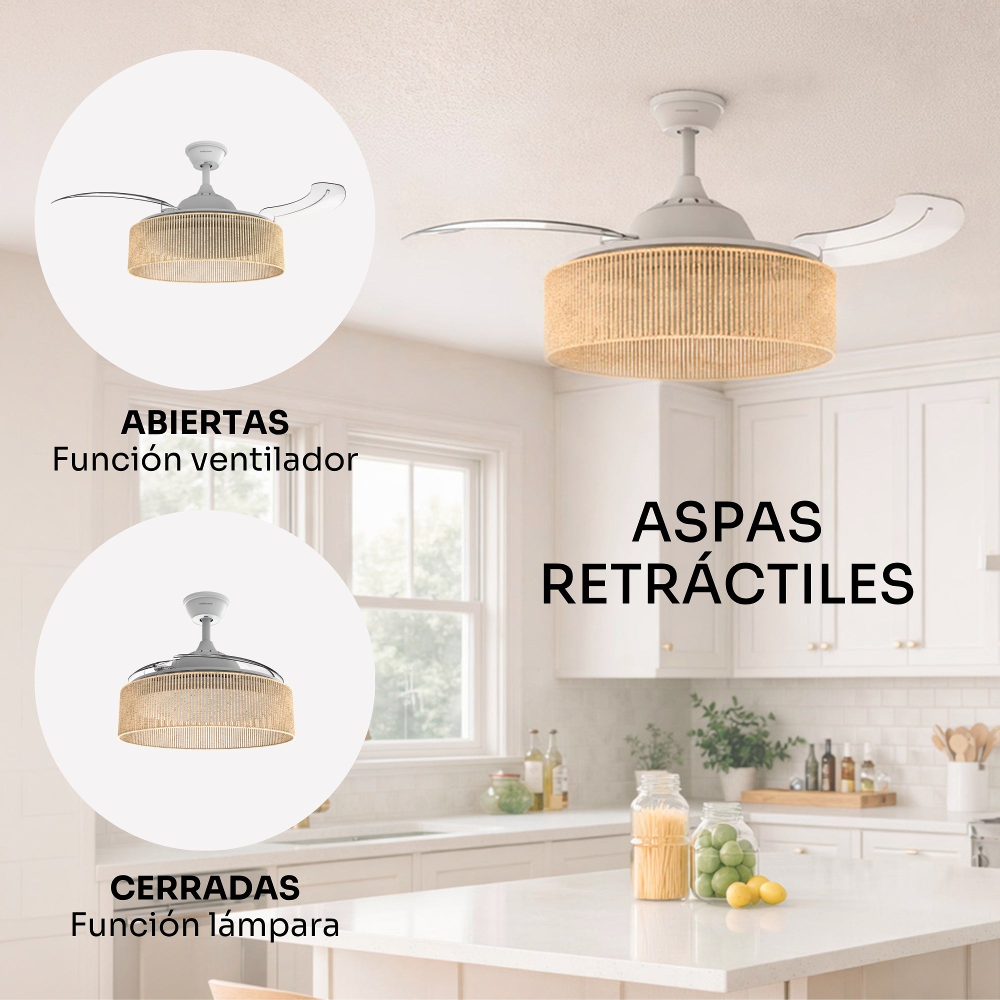 Mellerware - Ventoinha de teto LED regulável Brizy Bright Rattan Sand, acolhedora, verão/inverno, temporizador 8h, até 25 m², para tetos inclinados - 3