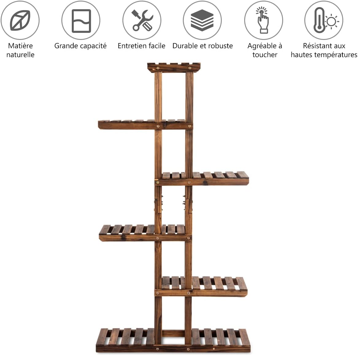 Etagère à Fleurs en Bois à 6 Niveaux, Porte-Plantes en Sapin pour Balcon Terrasse Salon, 140,5 x 25 x 75 cm - 6