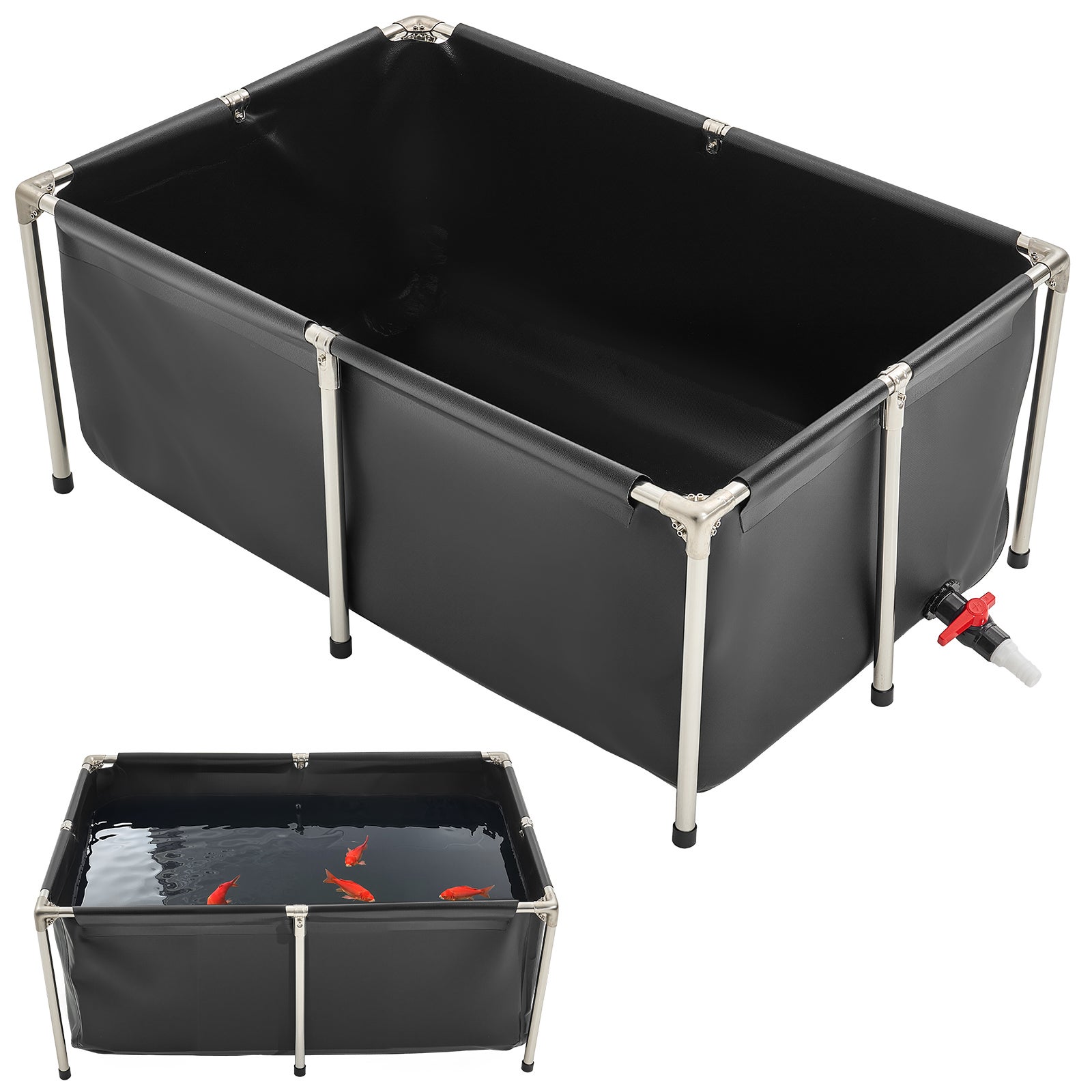 VEVOR Fish Pond Canvas 1200x800x500mm Akwarium Koi 480L Czarny