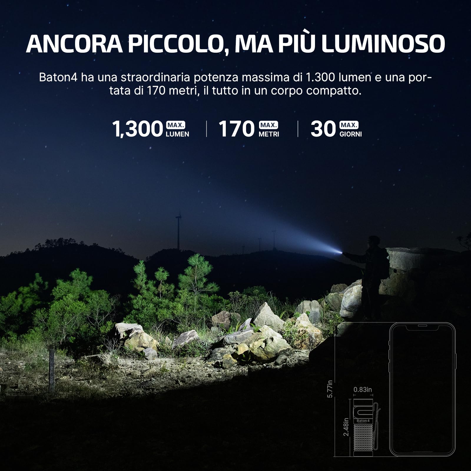 OLIGHT Baton 4 kit Torcia EDC con Scatola di Ricarica di Piccole Dimensioni ad Alta Luminosità 1300lm Pulsanti Laterali in Metallo Adatta a Casa o in - 3