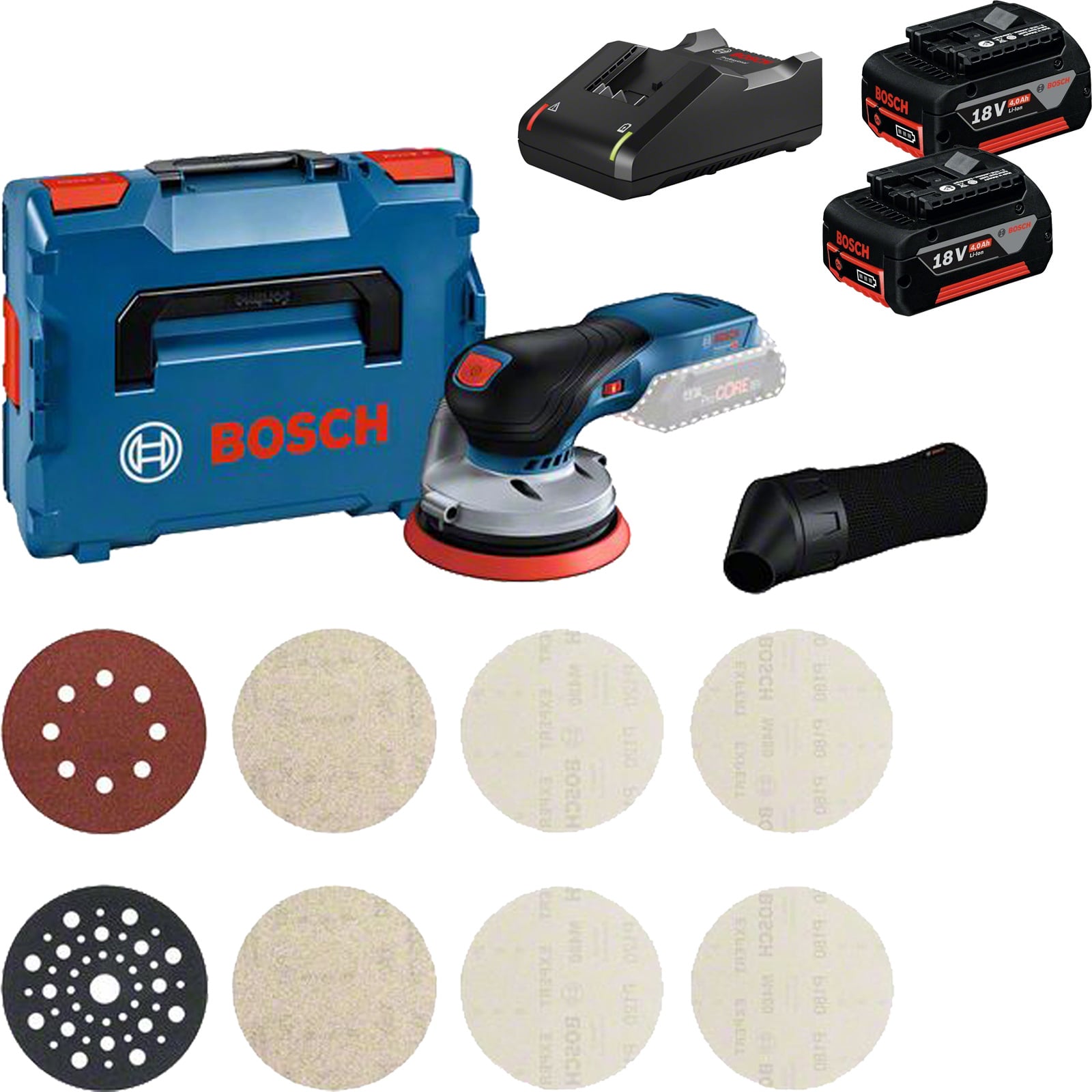 Zestaw startowy Bosch Combi-Set GEX 18V-125 + M480 / 2x akumulator 4,0 Ah + ładowarka w L-Boxx 136