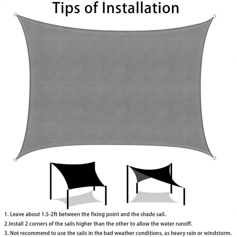 Voile d'ombrage 3 x 5 m : Voile d'ombrage d'extérieur résistante aux UV et imperméable pour jardin et terrasse - 5