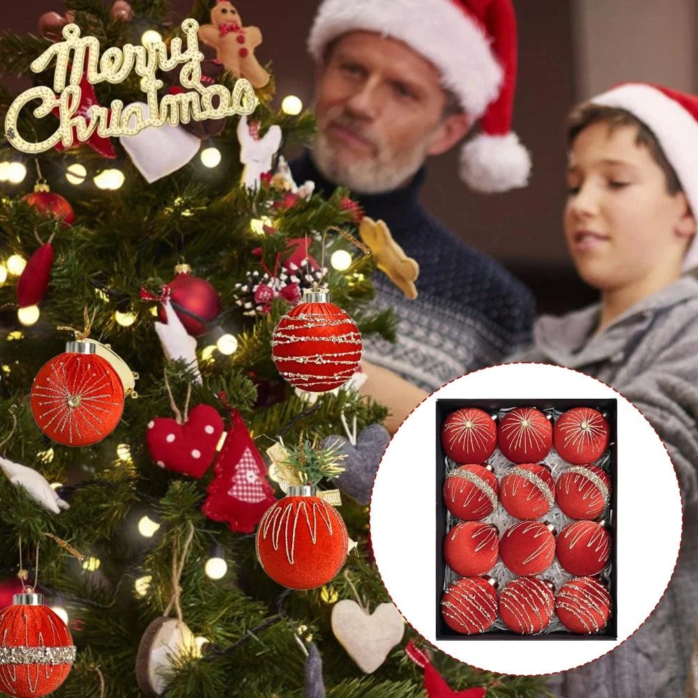 Set di 12 palline di Natale in velluto, decorazioni per l'albero di Natale da 8 cm, ghirlande, ghirlande e mensole per caminetti (oro) - 7