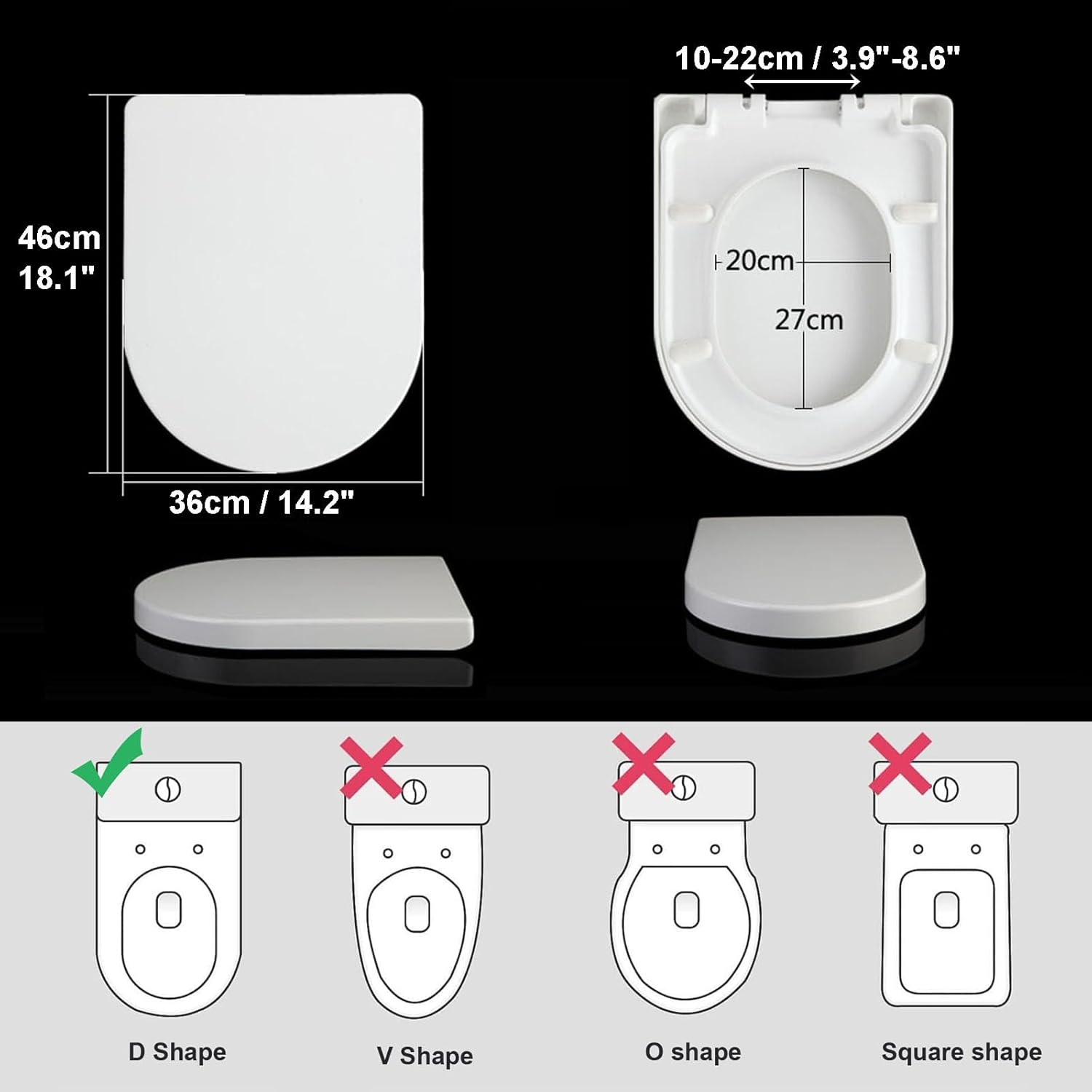 Sedile WC a U spesso, design con chiusura lenta e silenziosa, coperchio di ricambio per toilette - 7