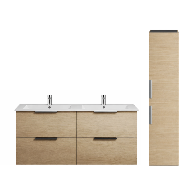 Meuble salle de bain double vasque BURGBAD Olena 120 cm chêne clair + colonne
