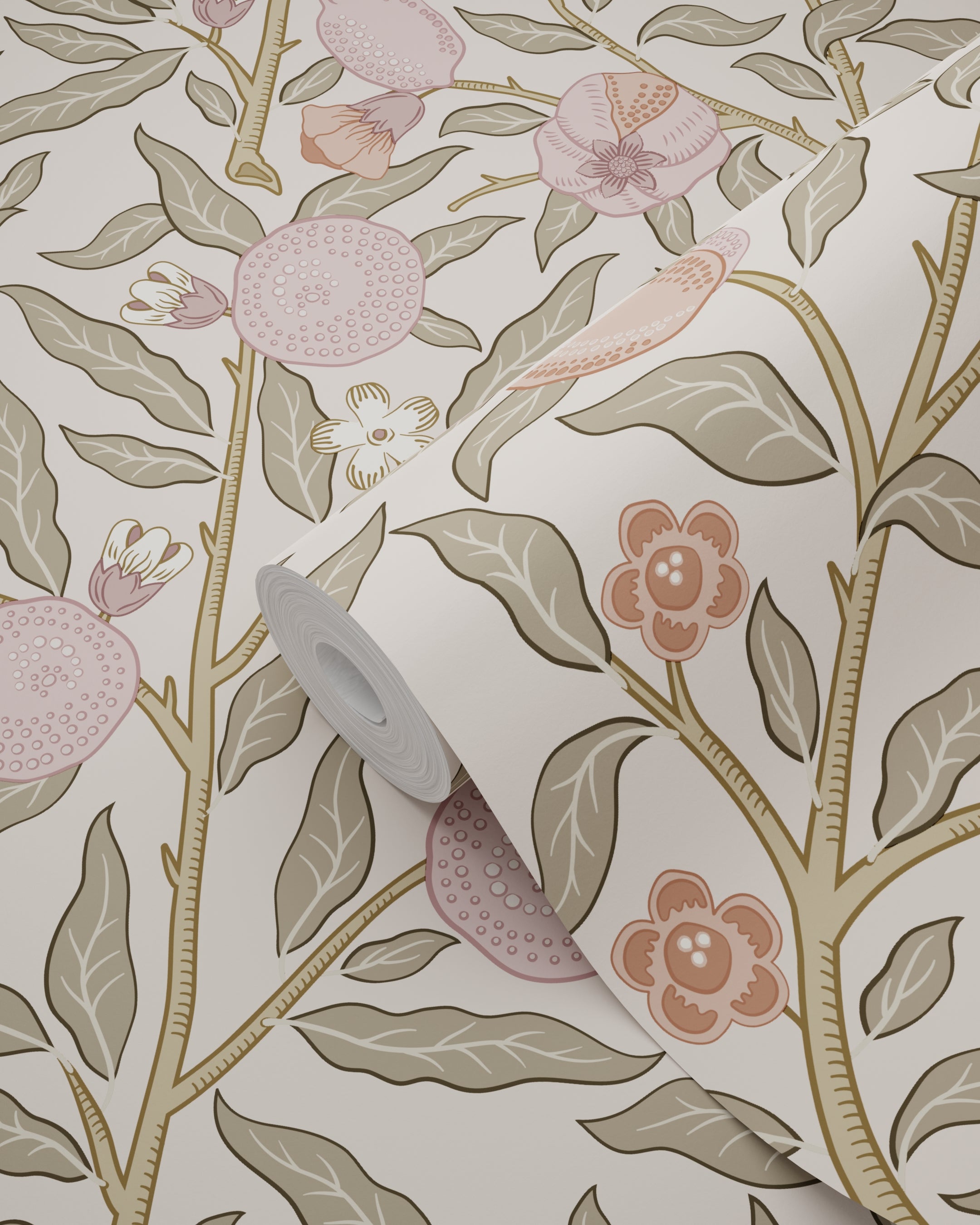 Papier peint des fruits et des feuilles exotiques violet clair et vert grisé - 50 x 900 cm - ESTAhome - 8