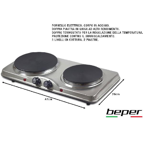 Plită Electrică Beper BP90825 | 2500W, 3.52kg, Inox