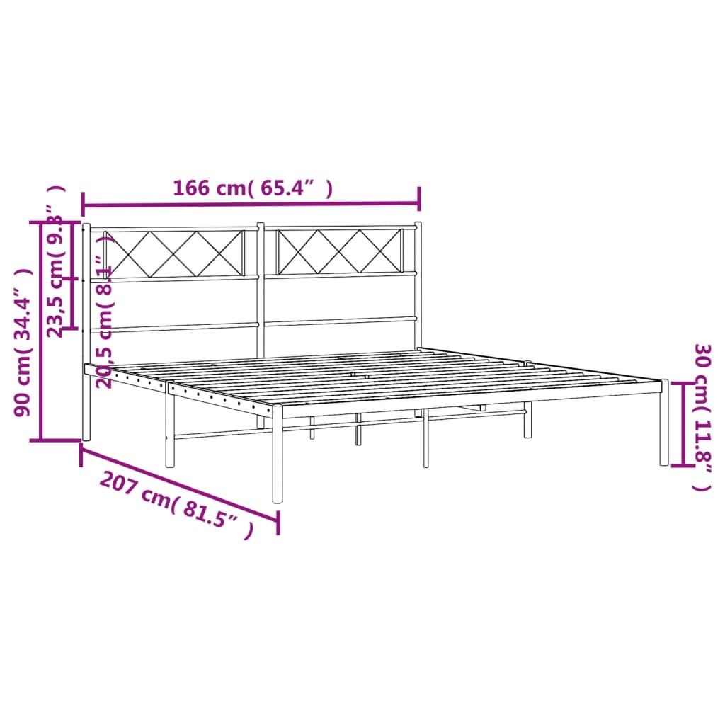 vidaXL Estructura de cama con cabecero metal negro 160x200 cm - 8