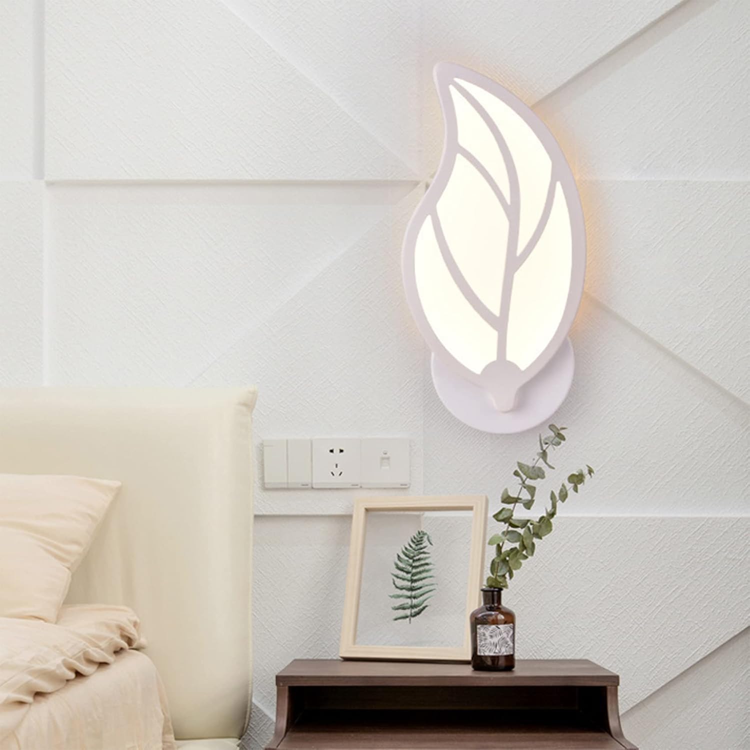 （Lumière chaude）Applique Murale LED 10W, Applique Murale Acrylique, Lampe Murale Interieur Blanche Forme de Feuille, Applique Murale Enfant, Applique - 6