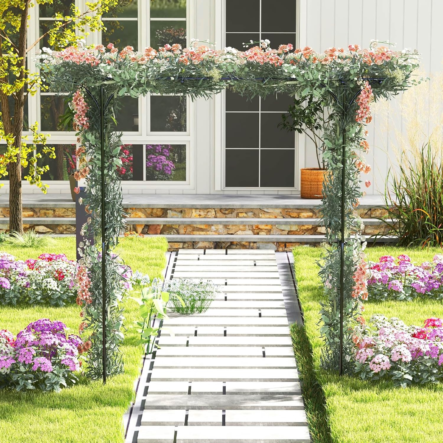 Arche de Jardin en Fer Forgé 205 cm, Treillis pour Diverses Plantes Grimpantes, Arche de Décoration Intérieure et Extérieure, 205 x 52 x 205 cm(Noir) - 8