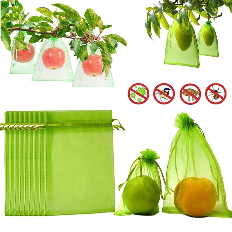 Sacs De Protection Pour Fruits - Lot De 100 Filets En Maille Avec Cordon - 3 Tailles (S, M, L) - Contre Oiseaux, Pour Fraises, Légumes, Plantes - 7
