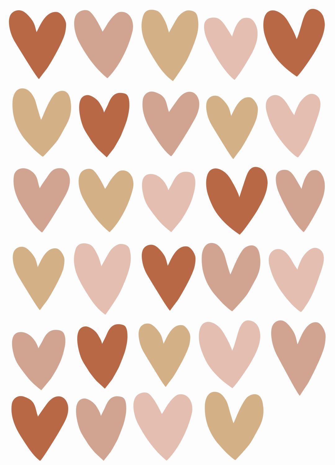 Mural decorativo autoadhesivo corazones rojo barro cocido, rosa y beige - 47,5 cm x 66 cm - estahome