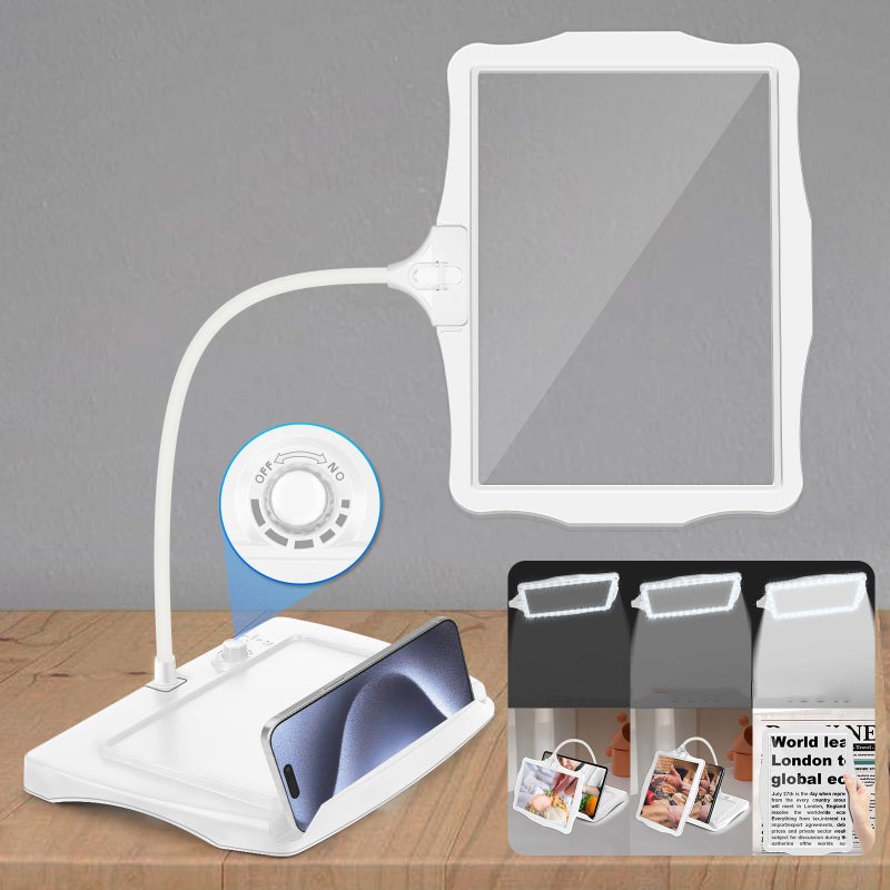 Ładowalna przez USB lupa do czytania i napraw, regulowany tubus, oświetlenie LED, odpowiednia do majsterkowania, 3-krotne powiększenie, biała
