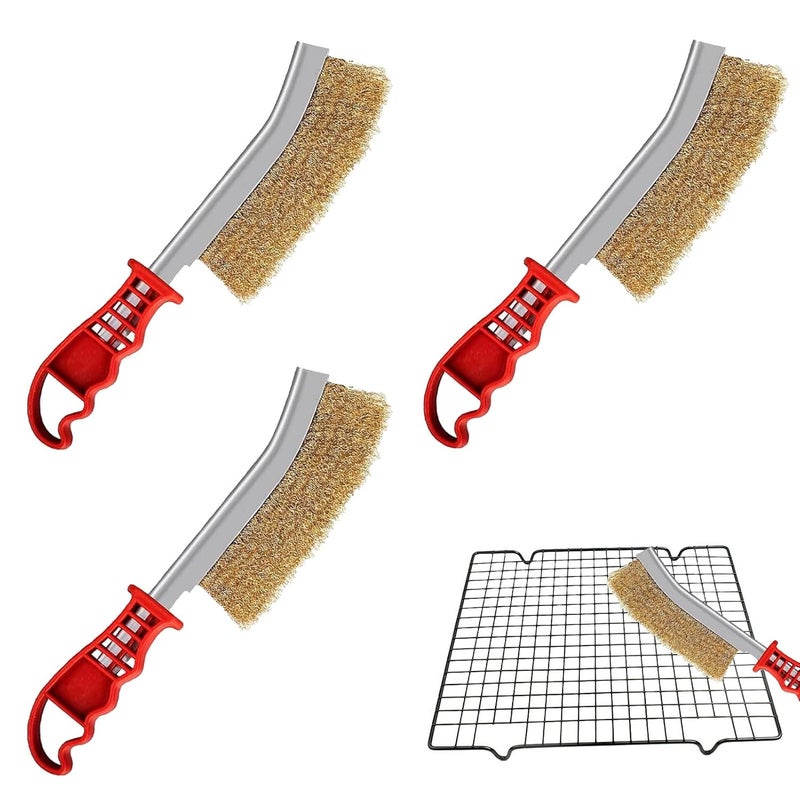 Zestaw 3 szczotek do grilla mosiężnych, szczotka metalowa, ręczna szczotka druciana, szczotka metalowa mosiężna, szczotka mosiężna do czyszczenia żużl