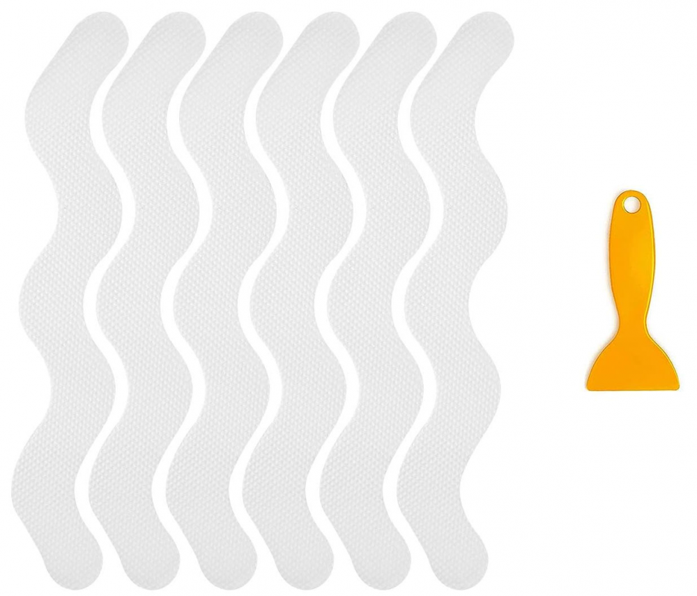 Opakowanie 24 wysokiej jakości antypoślizgowych naklejek do wanny ze skrobakiem (przezroczyste, 1,3 x 18 cm)