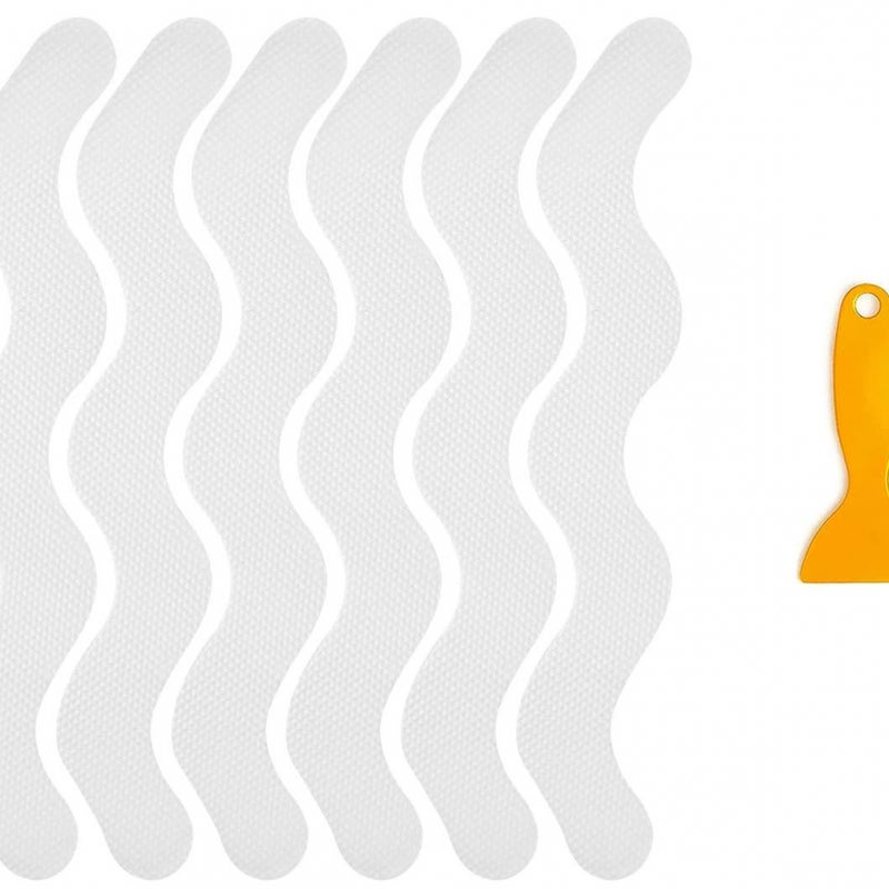 Opakowanie 24 wysokiej jakości antypoślizgowych naklejek do wanny ze skrobakiem (przezroczyste, 1,3 x 18 cm)