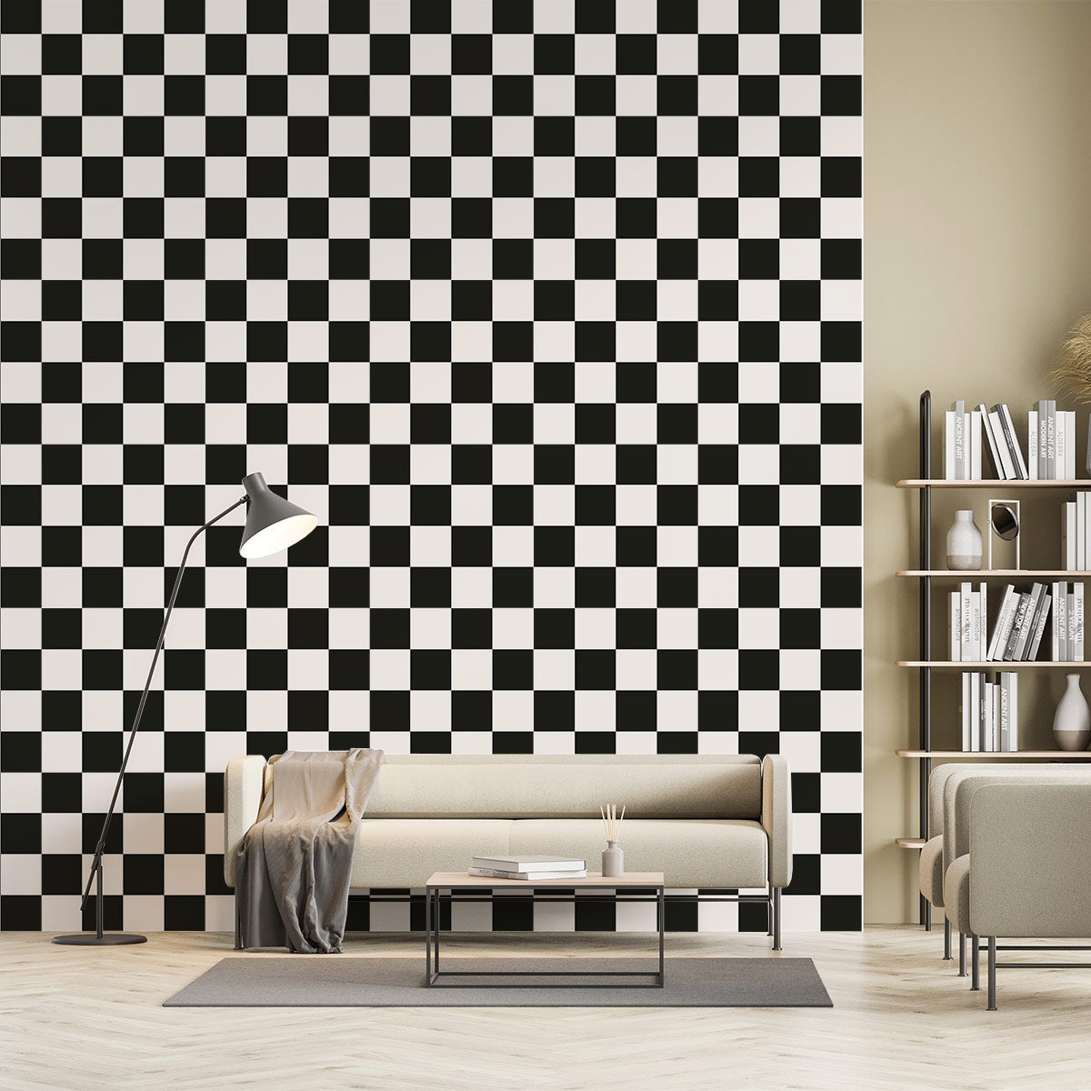 Sol Vinyle/PVC - 4m - Damier Noir Et Blanc ALMERIA T99 Zebra Par IVC