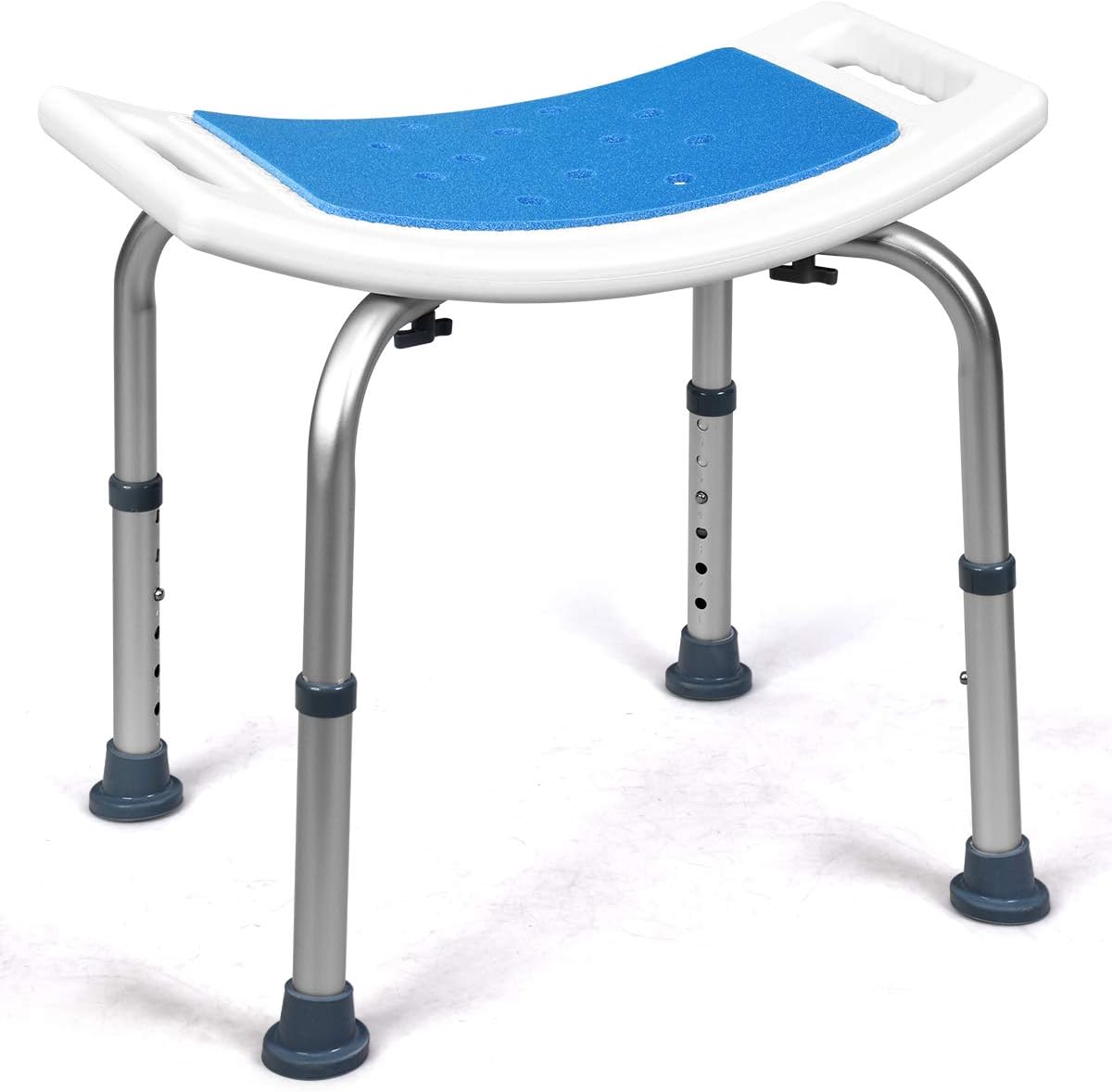 Prostokątny Stołek Prysznicowy z Regulacją Wysokości 39–51 cm, bez Oparcia, Nośność 150 kg, Niebieski