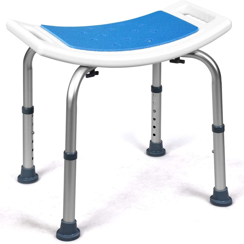 Prostokątny Stołek Prysznicowy z Regulacją Wysokości 39–51 cm, bez Oparcia, Nośność 150 kg, Niebieski