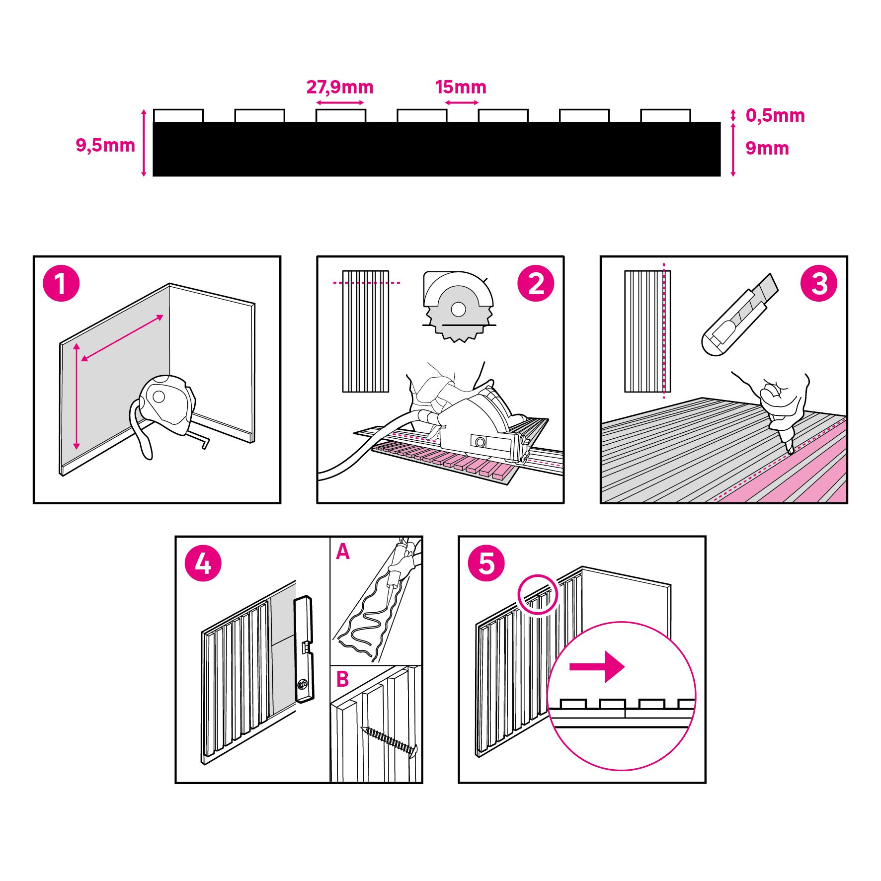 Kit cabecero - Revestimiento de pared palillería de 150x260 cm y 2 estantes negros 23,5 x 23,5 cm - 4