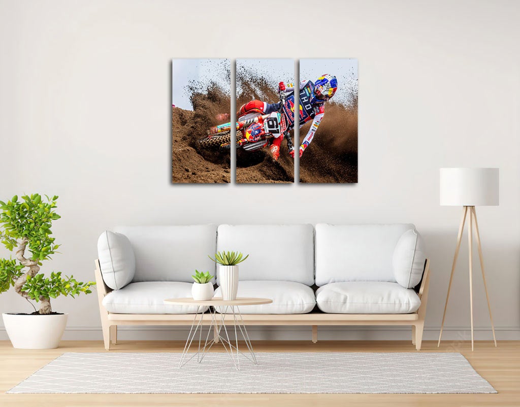 Ensemble de peintures décoratives MotoCross, , Désert, sable, red bull, 61, impression numérique sur bois - 2