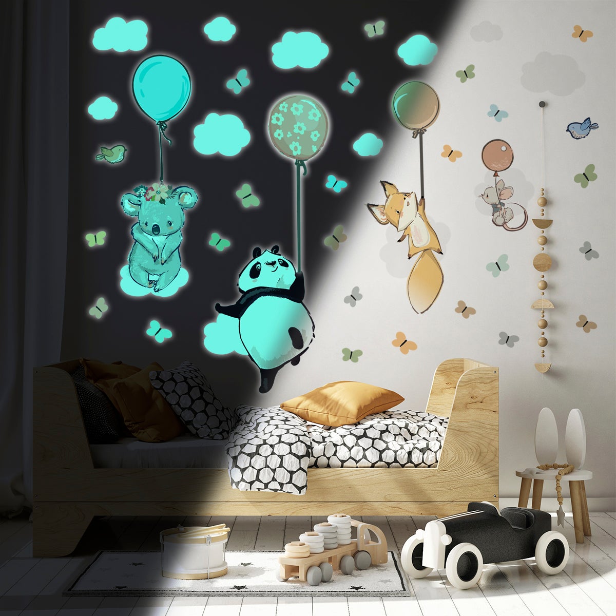 Adesivi fosforescente felici animali volanti - Sticker adesivo - adesivi murali - 160x120cm - 3