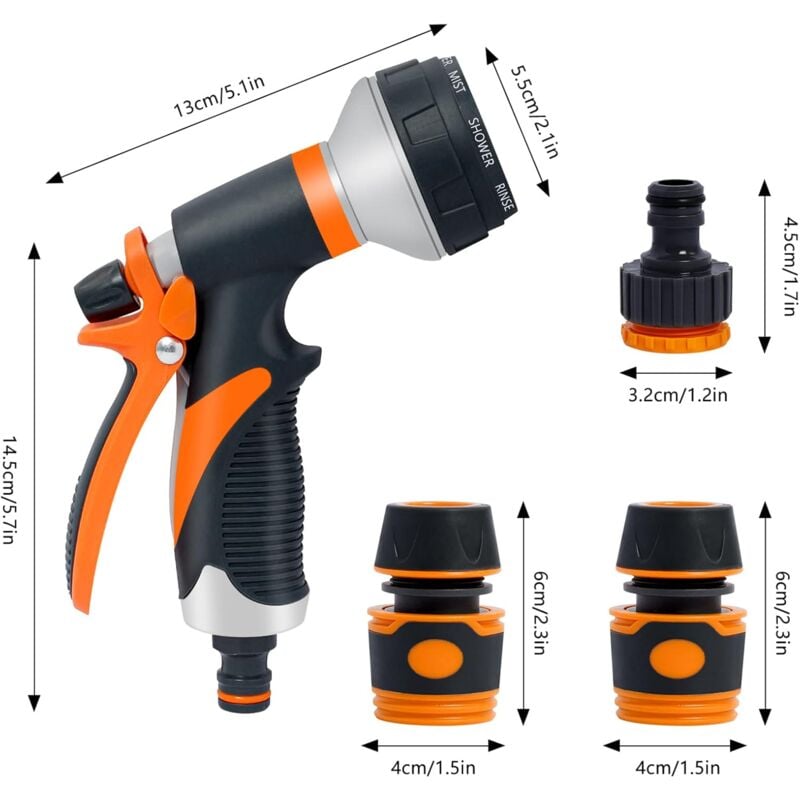 pistolet pulvérisateur, tuyau d'arrosage, pistolet d'arrosage haute pression à 8 modes, pomme de douche de jardin, pulvérisateur à main - 2