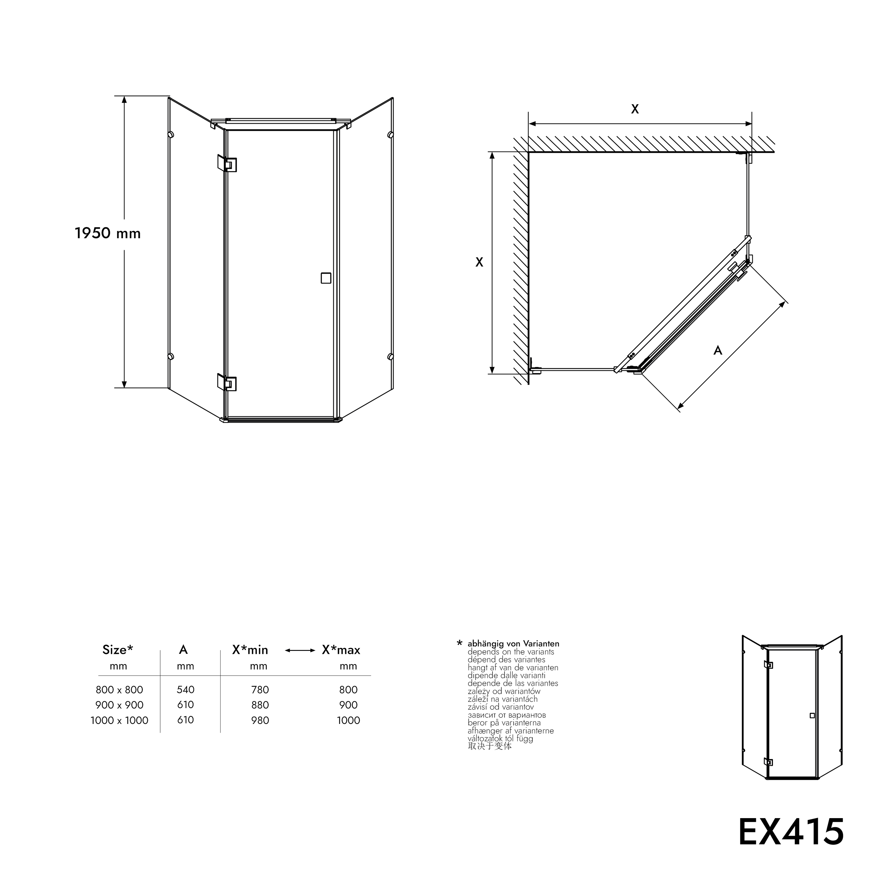 Bernstein Kabina prysznicowa pięciokątna EX415 szkło z powłoką NANO 8mm – 80x80 cm - 6