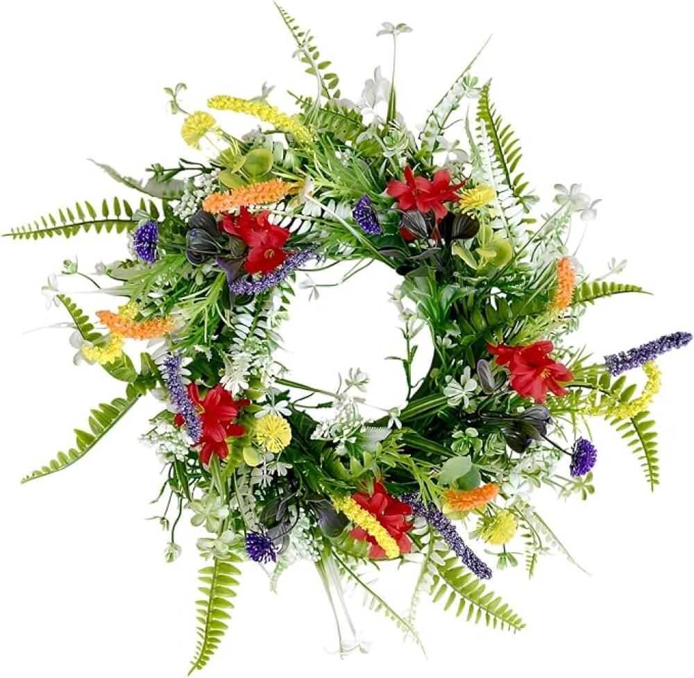 Couronne de porte d'entrée, couronne de printemps de 55,9 cm, faite à la main, couronne d'été pour porte d'entrée, mur et fenêtre