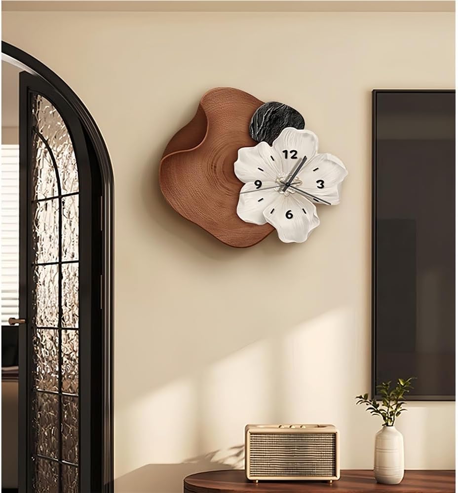 Reloj de pared Art Déco, reloj de pared con esculturas florales en 3D, cuadros decorativos colgantes (negro, 46 * 40 cm) - 5