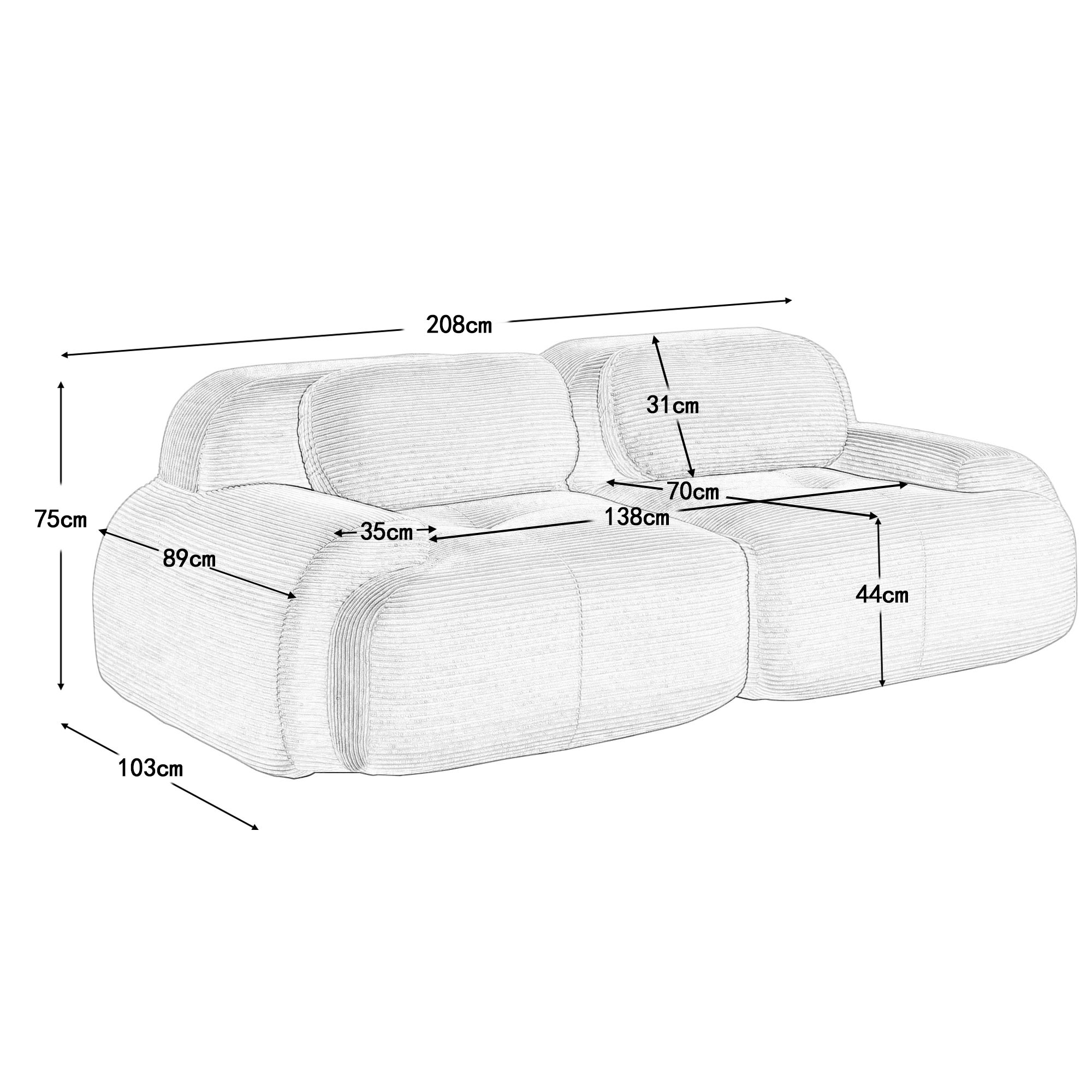 Canapé d'Angle Modulable 208 cm (82